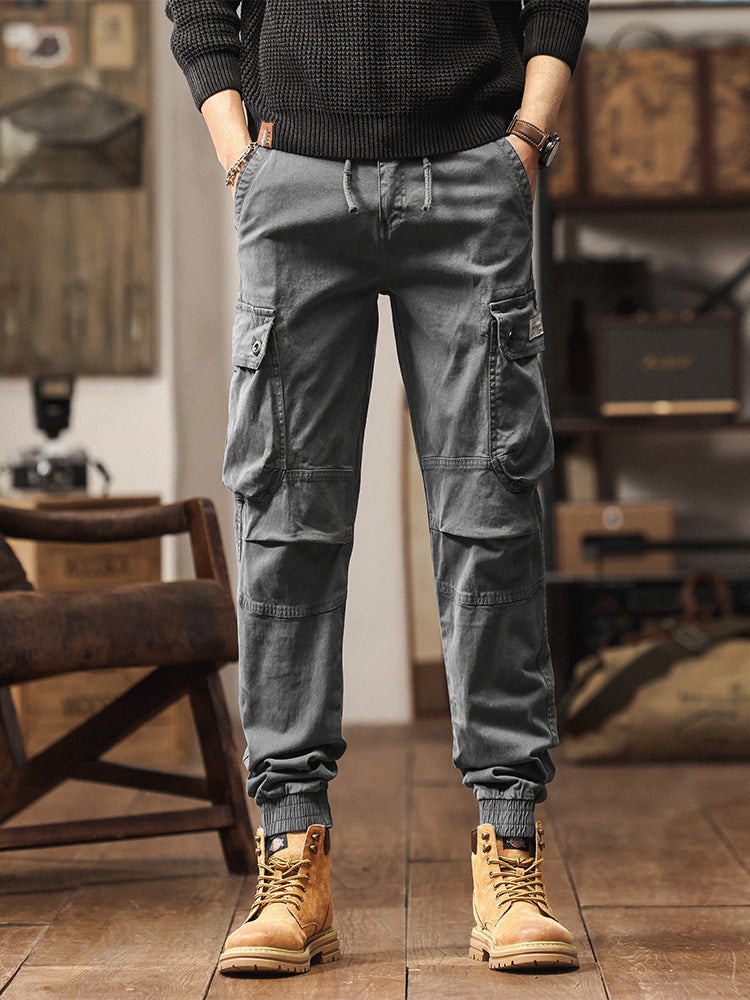 Pantalon de jogging cargo fuselé pour homme, style vintage, poches multiples et boutons