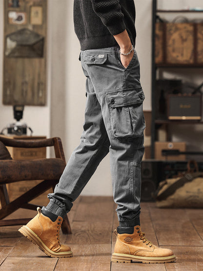 Pantalon de jogging cargo fuselé pour homme, style vintage, poches multiples et boutons