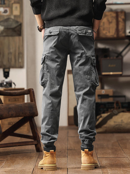 Pantalon de jogging cargo fuselé pour homme, style vintage, poches multiples et boutons