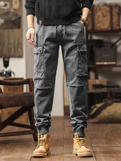 Pantaloni cargo jogger da uomo in stile vintage con multitasche ed elastico