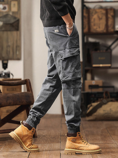 Pantaloni cargo jogger da uomo in stile vintage con multitasche ed elastico