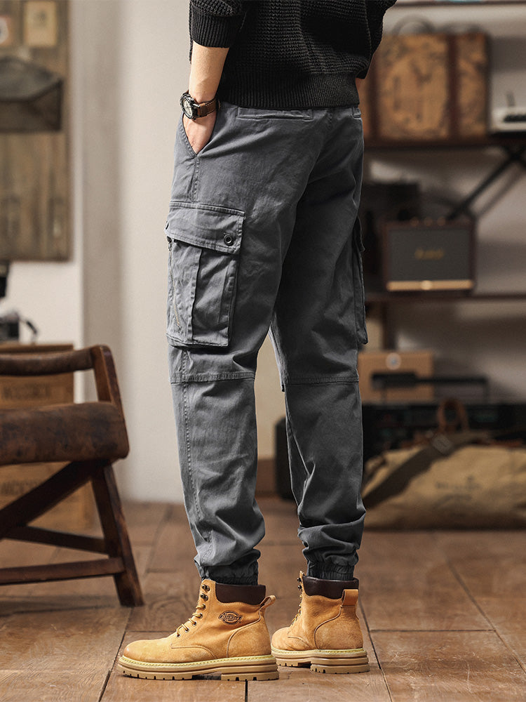 Pantaloni cargo jogger da uomo in stile vintage con multitasche ed elastico