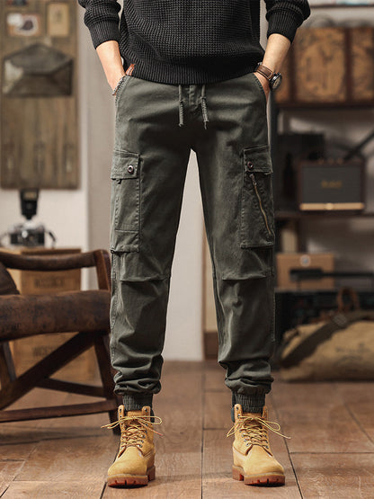 Pantaloni cargo jogger da uomo in stile vintage con multitasche ed elastico