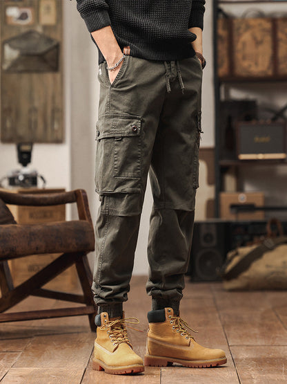 Pantaloni cargo jogger da uomo in stile vintage con multitasche ed elastico