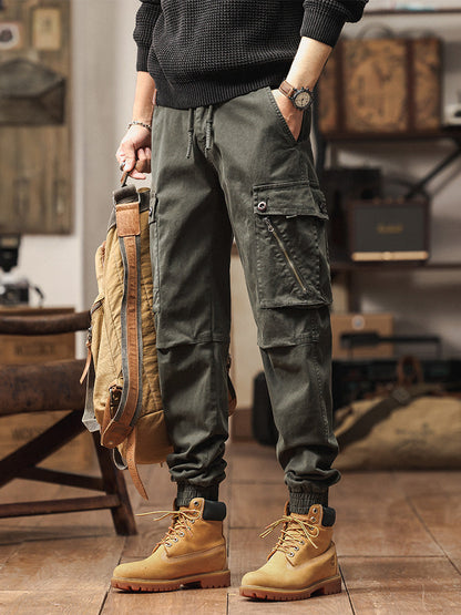 Pantaloni cargo jogger da uomo in stile vintage con multitasche ed elastico
