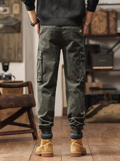 Pantaloni cargo jogger da uomo in stile vintage con multitasche ed elastico