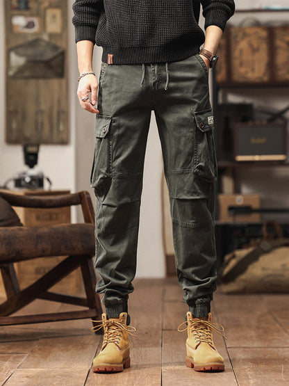 Pantalon de jogging cargo fuselé pour homme, style vintage, poches multiples et boutons