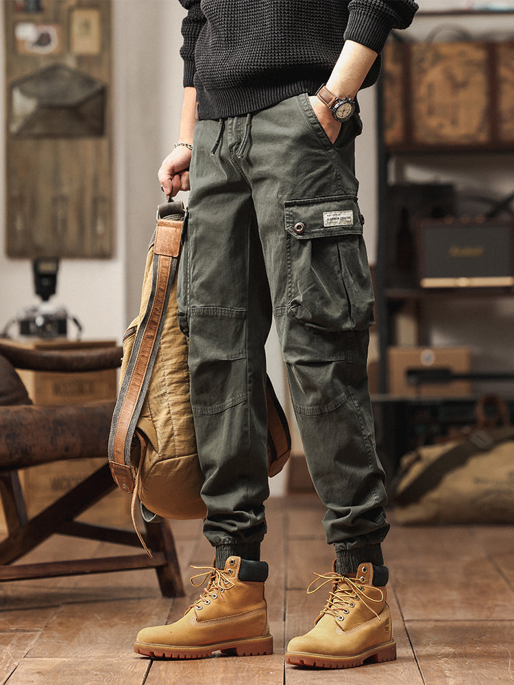 Pantalon de jogging cargo fuselé pour homme, style vintage, poches multiples et boutons