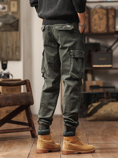 Pantalon de jogging cargo fuselé pour homme, style vintage, poches multiples et boutons