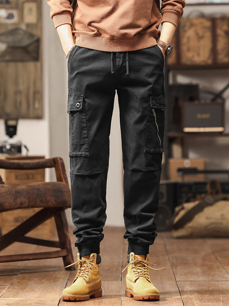 Pantaloni cargo jogger da uomo in stile vintage con multitasche ed elastico