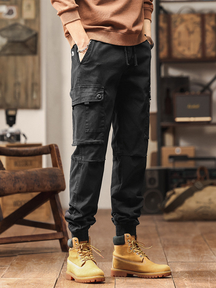 Pantaloni cargo jogger da uomo in stile vintage con multitasche ed elastico