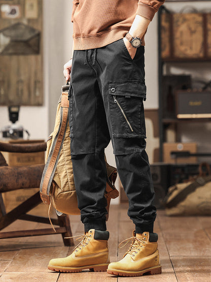 Pantaloni cargo jogger da uomo in stile vintage con multitasche ed elastico