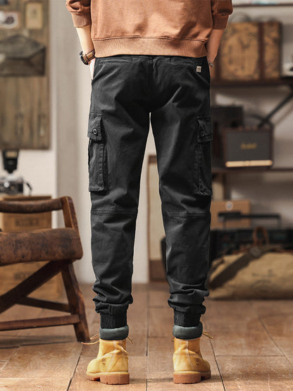 Pantaloni cargo jogger da uomo in stile vintage con multitasche ed elastico
