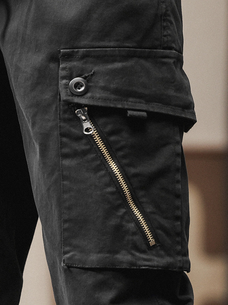 Pantaloni cargo jogger da uomo in stile vintage con multitasche ed elastico
