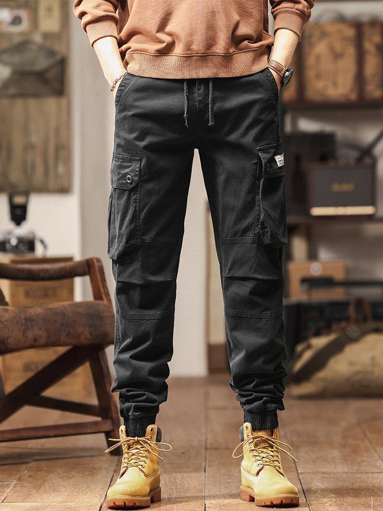 Pantalon de jogging cargo fuselé pour homme, style vintage, poches multiples et boutons