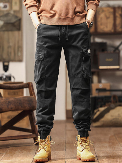Pantalon de jogging cargo fuselé pour homme, style vintage, poches multiples et boutons