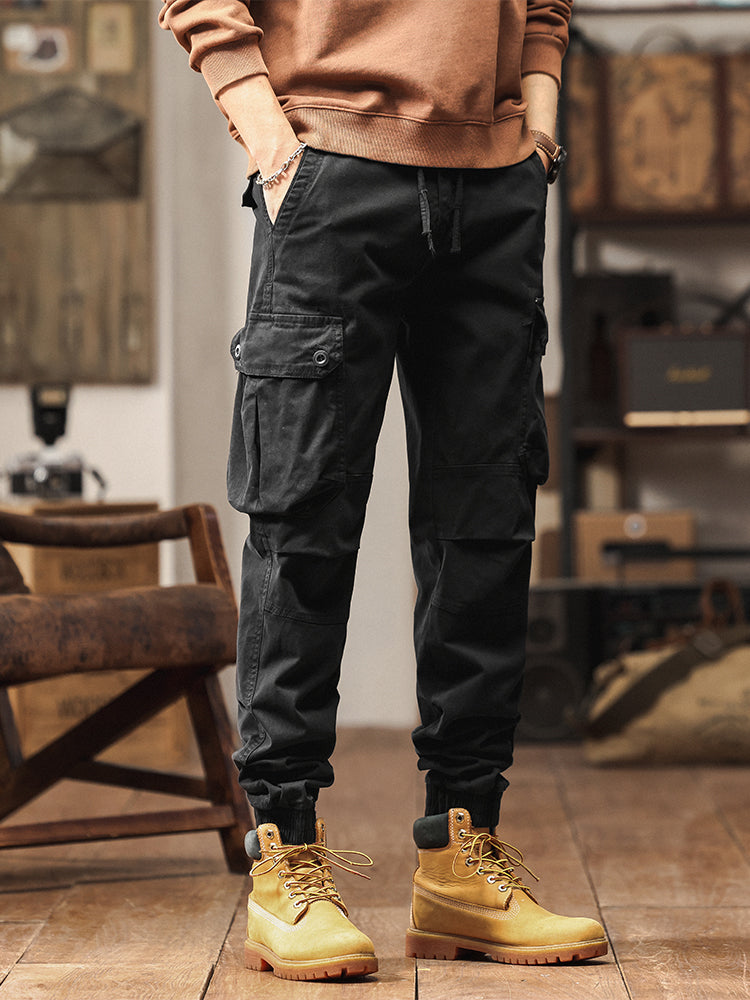 Pantalon de jogging cargo fuselé pour homme, style vintage, poches multiples et boutons
