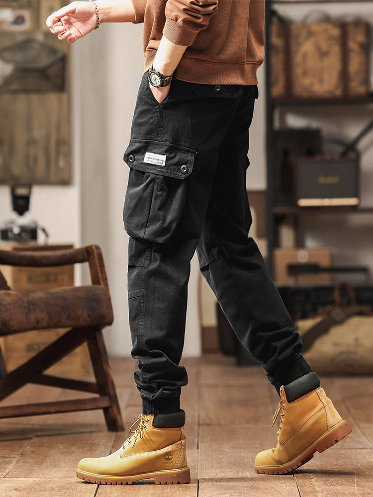 Pantalon de jogging cargo fuselé pour homme, style vintage, poches multiples et boutons