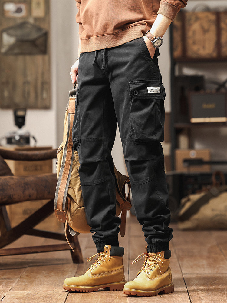 Pantalon de jogging cargo fuselé pour homme, style vintage, poches multiples et boutons