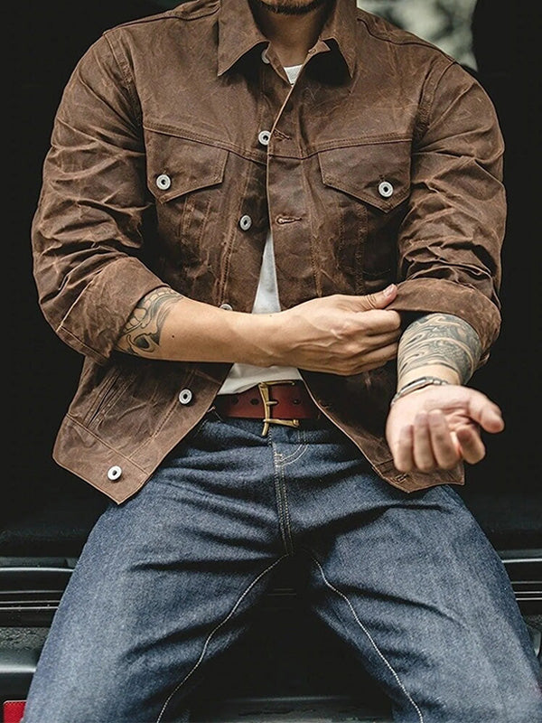 Veste de travail militaire en toile de coton cirée pour homme