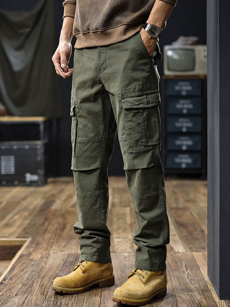 Pantaloni cargo da uomo a gamba dritta con tasche multiple