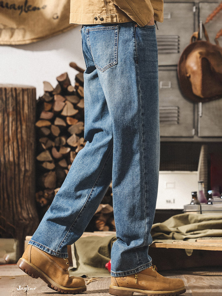 Jeans da uomo in stile rétro con gamba ampia e lavaggio autentico