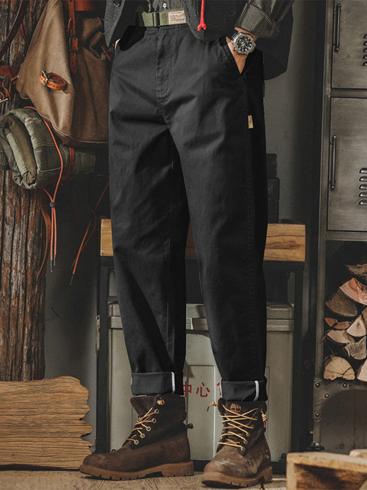 Pantaloni chino da uomo affusolati, effetto vintage