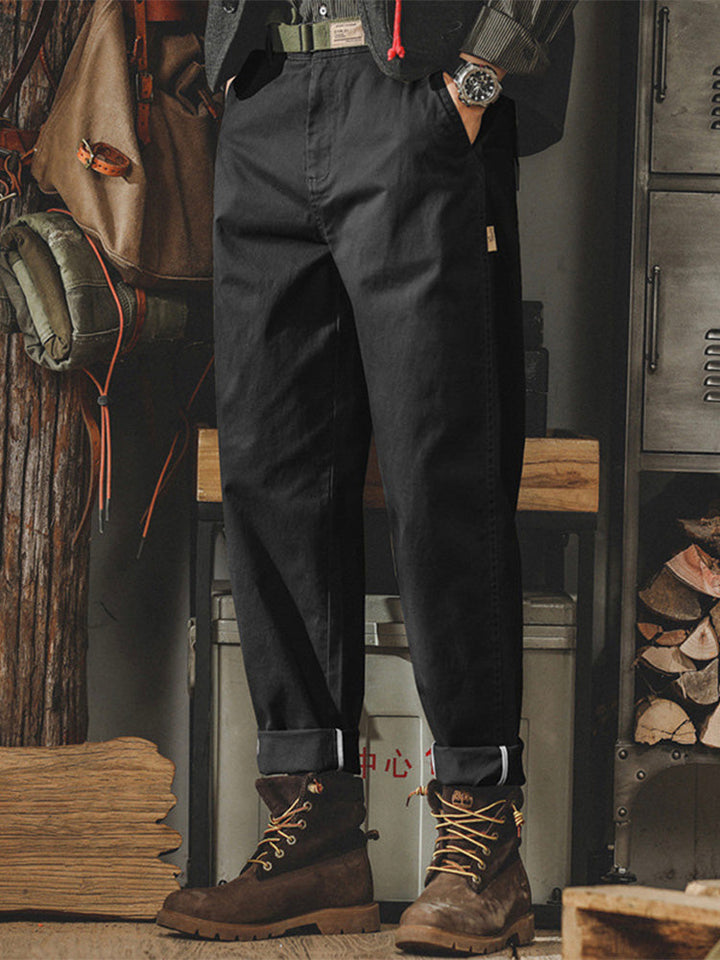 Pantaloni chino da uomo affusolati, effetto vintage