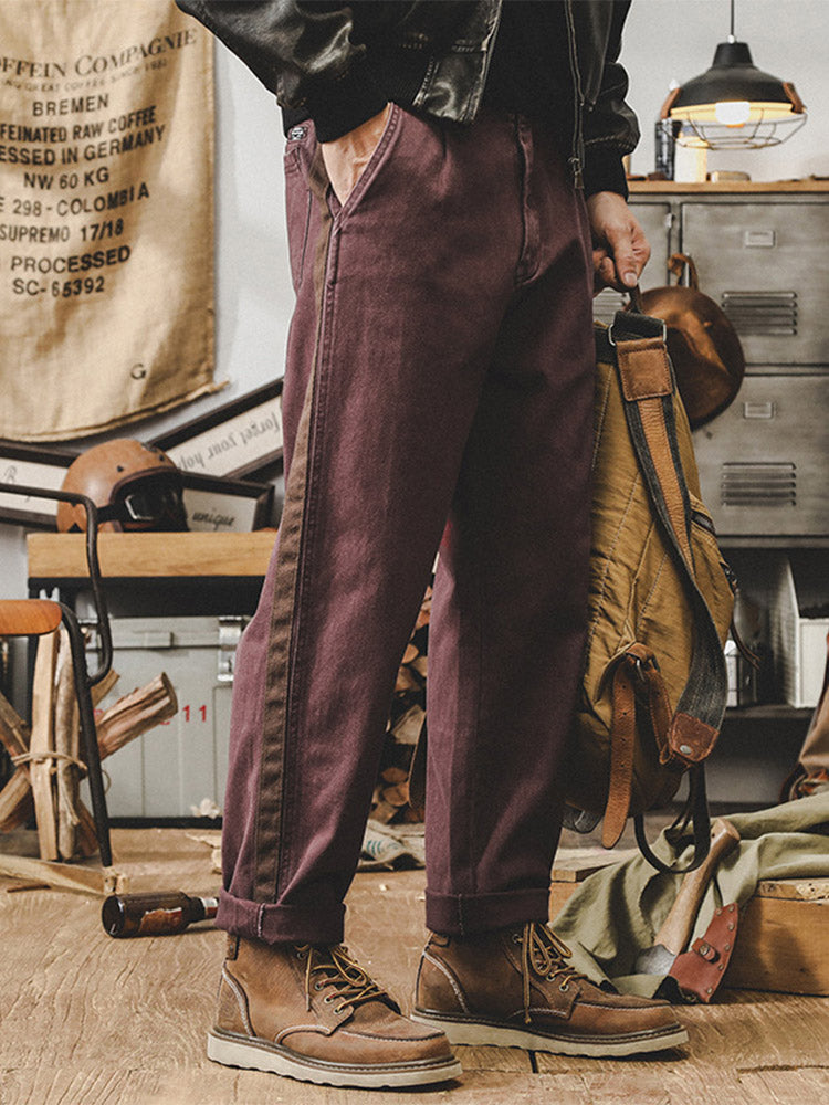 Herren Vintage Freizeithose aus 100% Baumwolle mit Seitenkontraststreifen