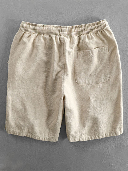 Pantaloncini casual da uomo in ramia e cotone con coulisse