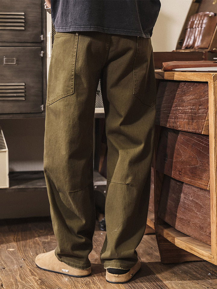 Pantaloni da uomo a gamba larga (wide-leg) in cotone, stile workwear rétro