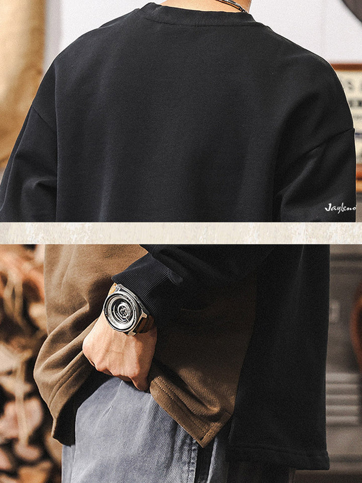 Sweat-shirt pour homme à col rond, 100 % coton, au design « color-block »