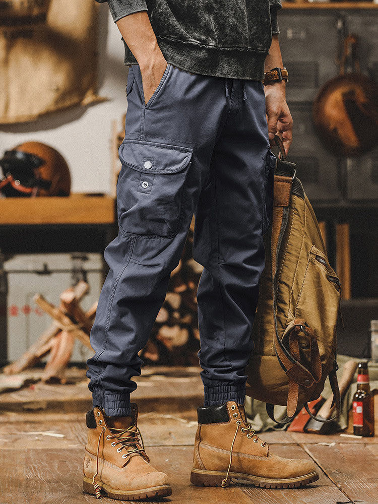 Herren Retro Cargohose Jogger‑Schnitt Baumwolle‑Elasthan