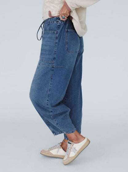 Pantaloni in denim con coulisse dal taglio rilassato da donna