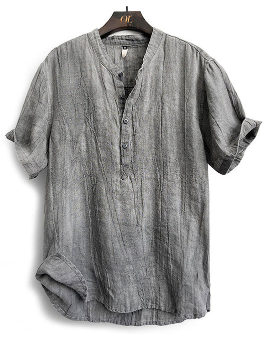 Herren-Henley-Shirt aus 100 % Leinen mit kurzen Ärmeln