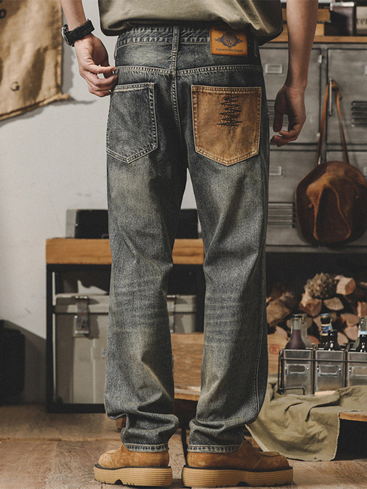 Herren Vintage Jeans, gerader Schnitt, Washed Denim Hose