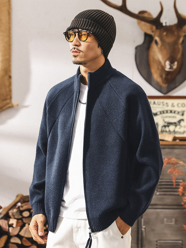 Herren Strickjacke mit Reißverschluss, Stehkragen, modischer Pulloverjacke