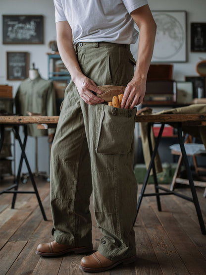 Riproduzione di pantaloni in twill a spina di pesce M-47 dell'esercito francese