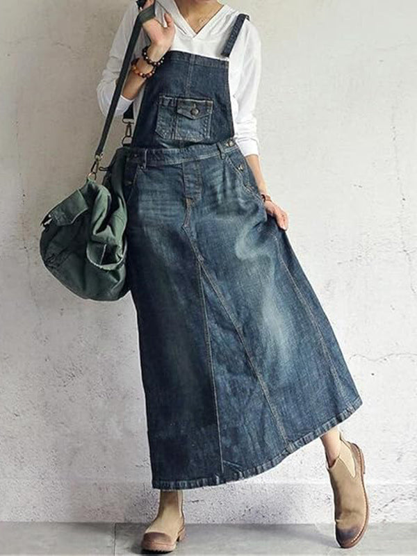 Abito in denim con spacco posteriore casual