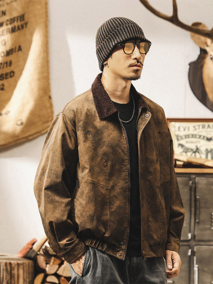 Herren Vintage‑Jacke mit Kragen aus Kord‑Stoff