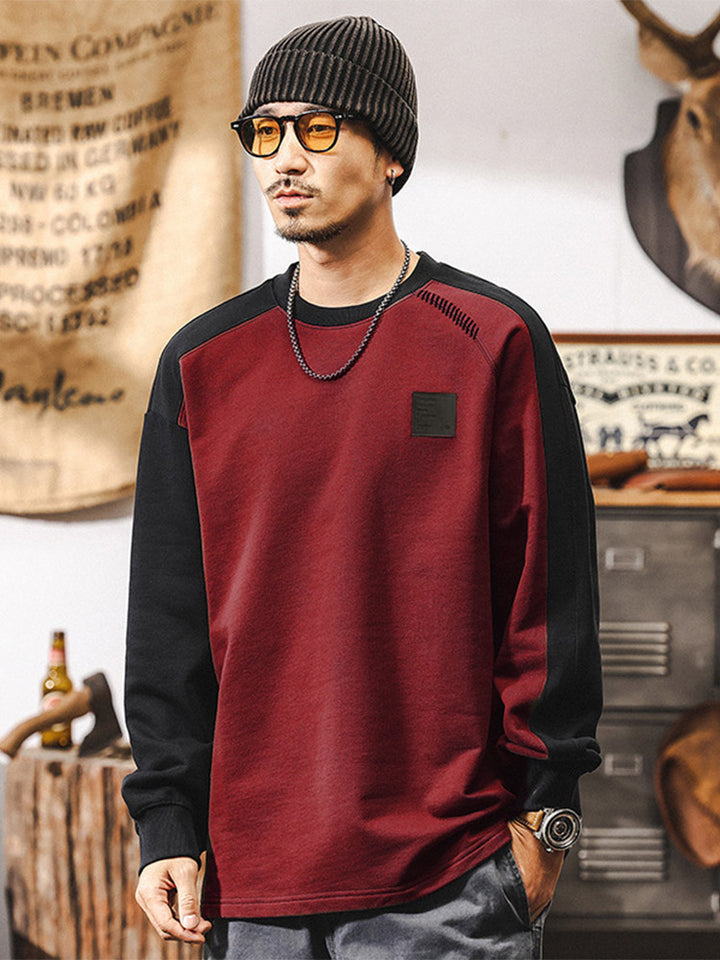 Sweat-shirt pour homme à col rond, 100 % coton, au design « color-block »