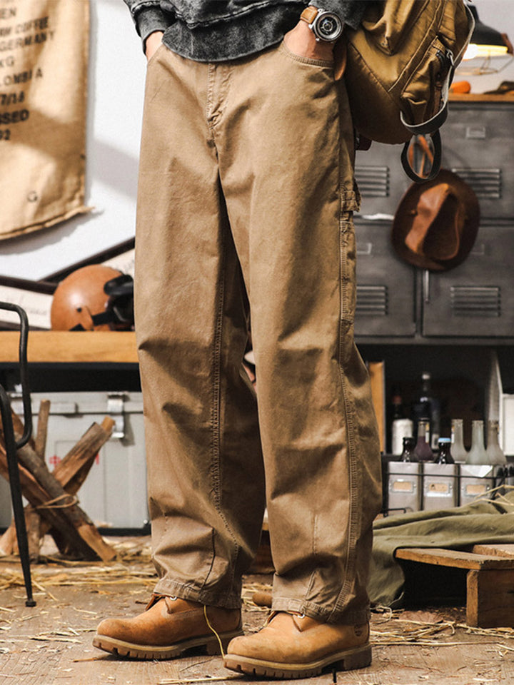 Pantaloni da uomo a gamba larga in 100% cotone, stile cargo rétro
