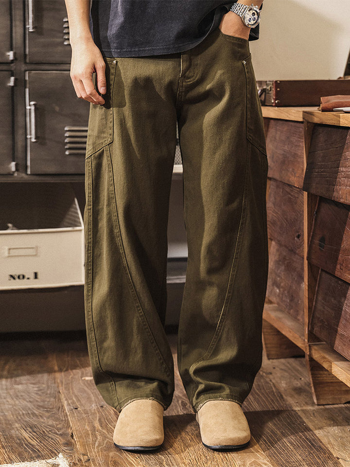 Pantaloni da uomo a gamba larga (wide-leg) in cotone, stile workwear rétro