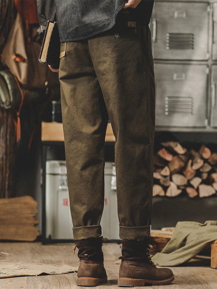 Pantaloni chino da uomo affusolati, effetto vintage