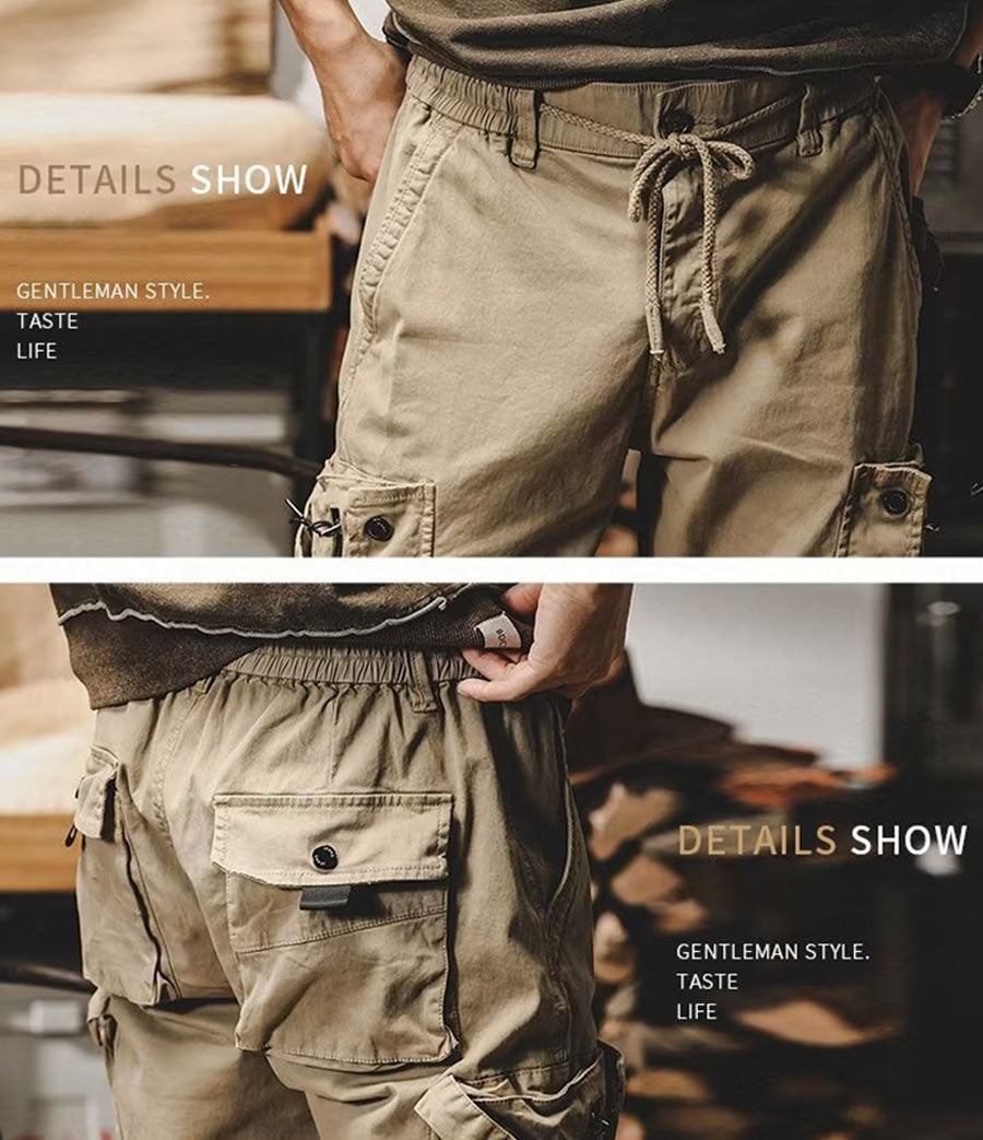 Pantaloni cargo jogger da uomo in cotone elasticizzato con multitasche