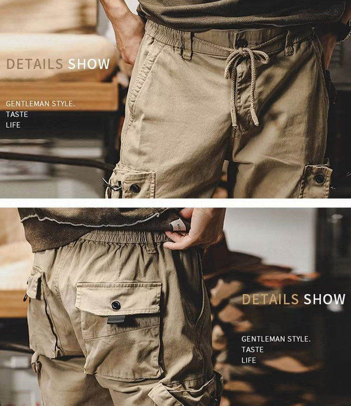 Pantaloni cargo jogger da uomo in cotone elasticizzato con multitasche