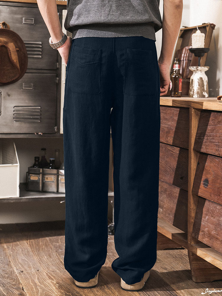 Lässige Herren-Freizeithose aus Lyocell-Leinen-Mischgewebe mit Bundfalten und geradem Bein
