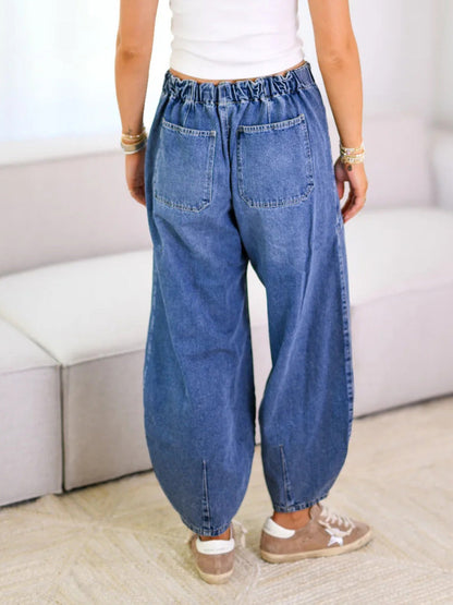 Pantaloni in denim con coulisse dal taglio rilassato da donna