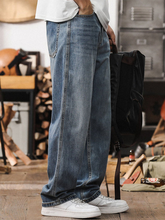Herren Wide‑Leg Jeans‑Freizeithose im Retro‑Stil