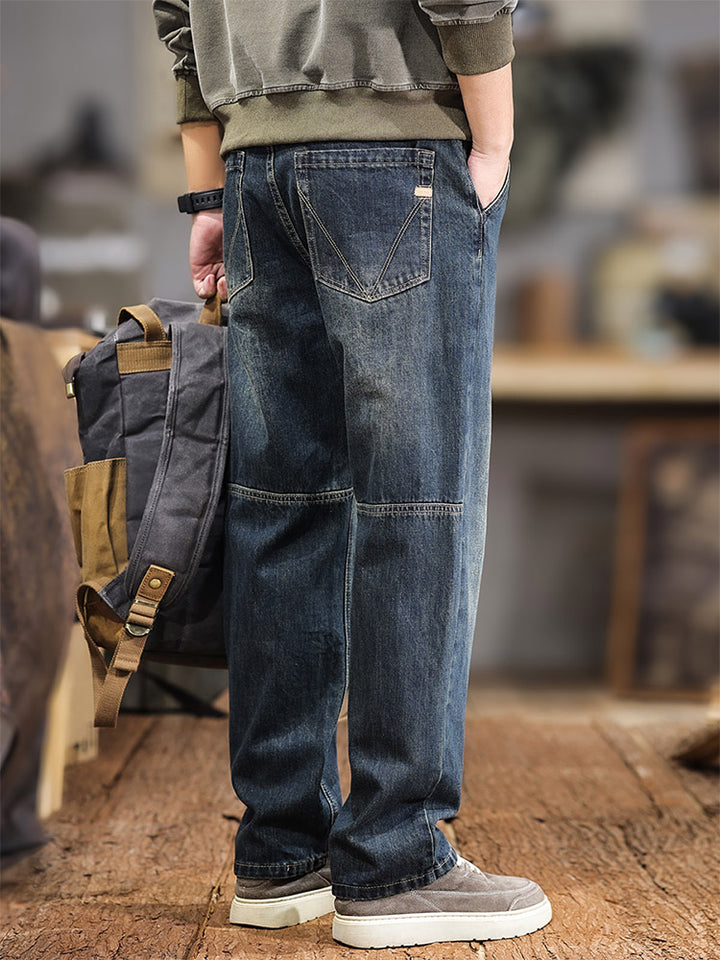 Herren-Jeans mit weitem Bein und Retro-Waschung